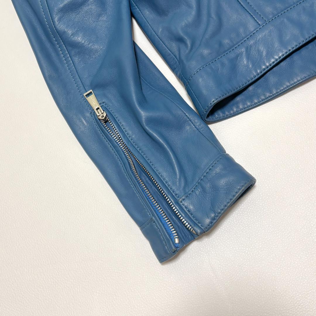 DSQUARED２ シングルライダースジャケット 羊革 キルティング 44 青