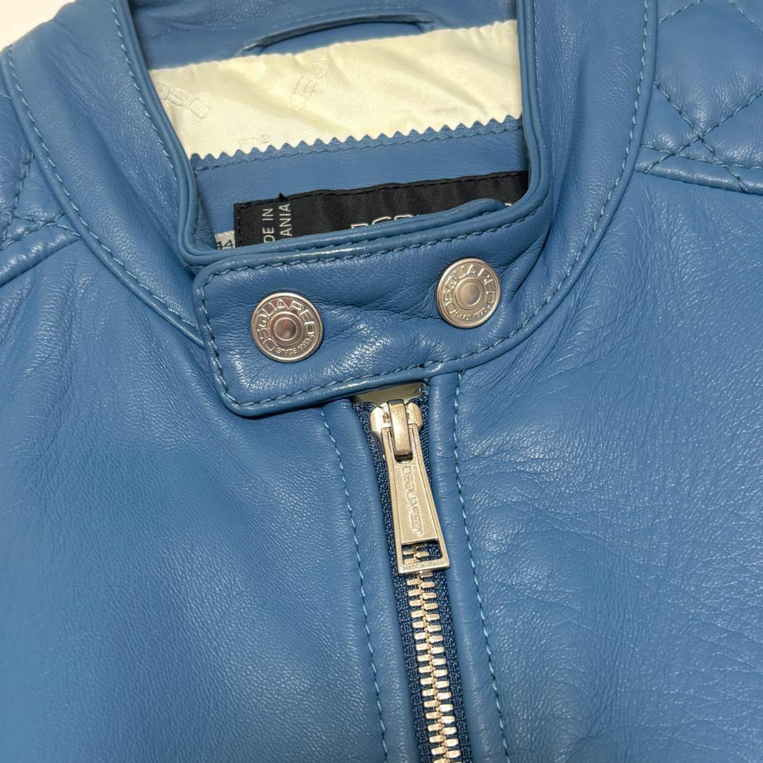 DSQUARED２ シングルライダースジャケット 羊革 キルティング 44 青