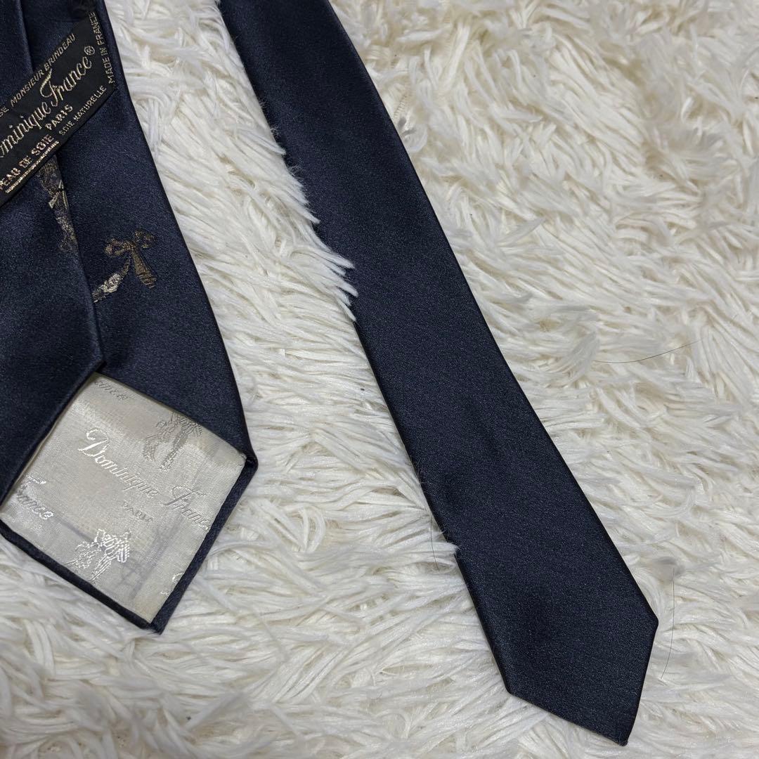 ドミニクフランス　ネクタイ　スリークラウン　ポードゥソワ　ネイビー　刺繍　希少柄