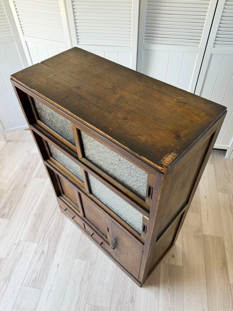 昭和レトロ 水屋箪笥 希少 ダイヤガラス 戸棚 キャビネット 古民具