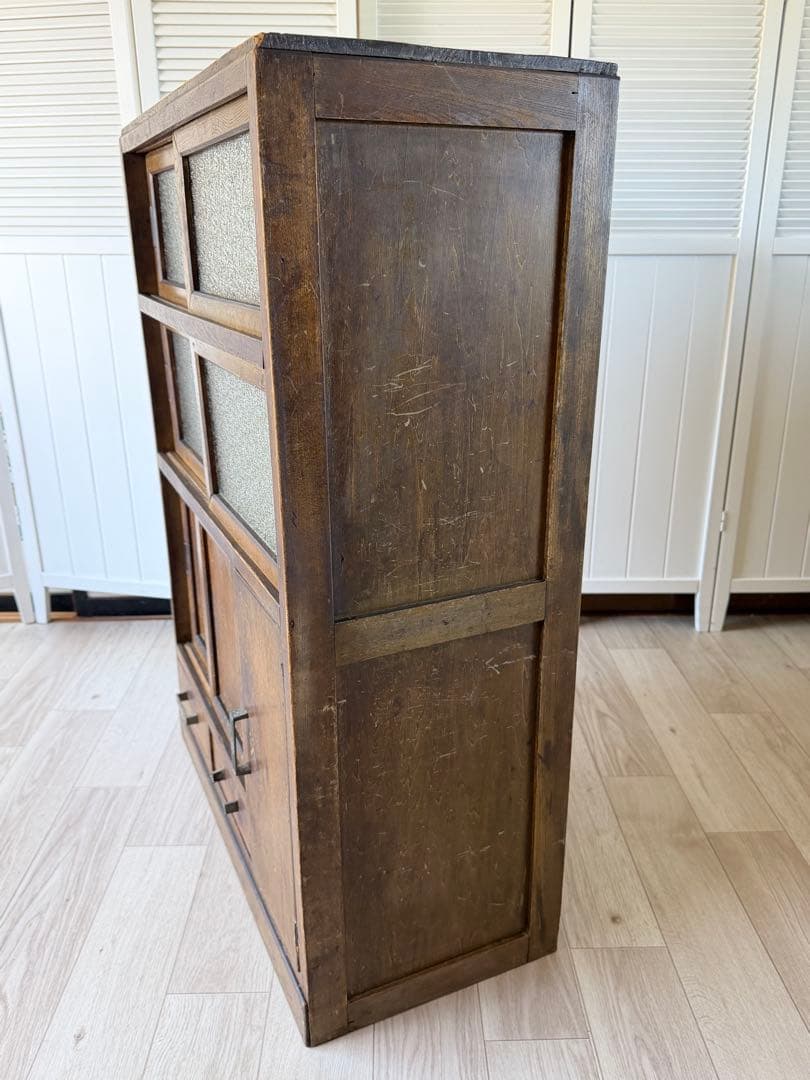 昭和レトロ 水屋箪笥 希少 ダイヤガラス 戸棚 キャビネット 古民具