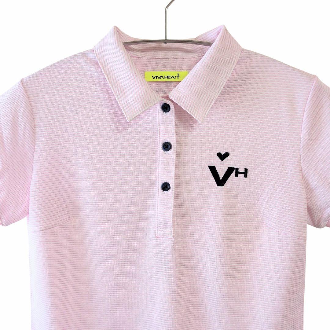 VIVA HEARTビバハート ゴルフウェア 半袖 ボーダー ポロシャツ ピンク