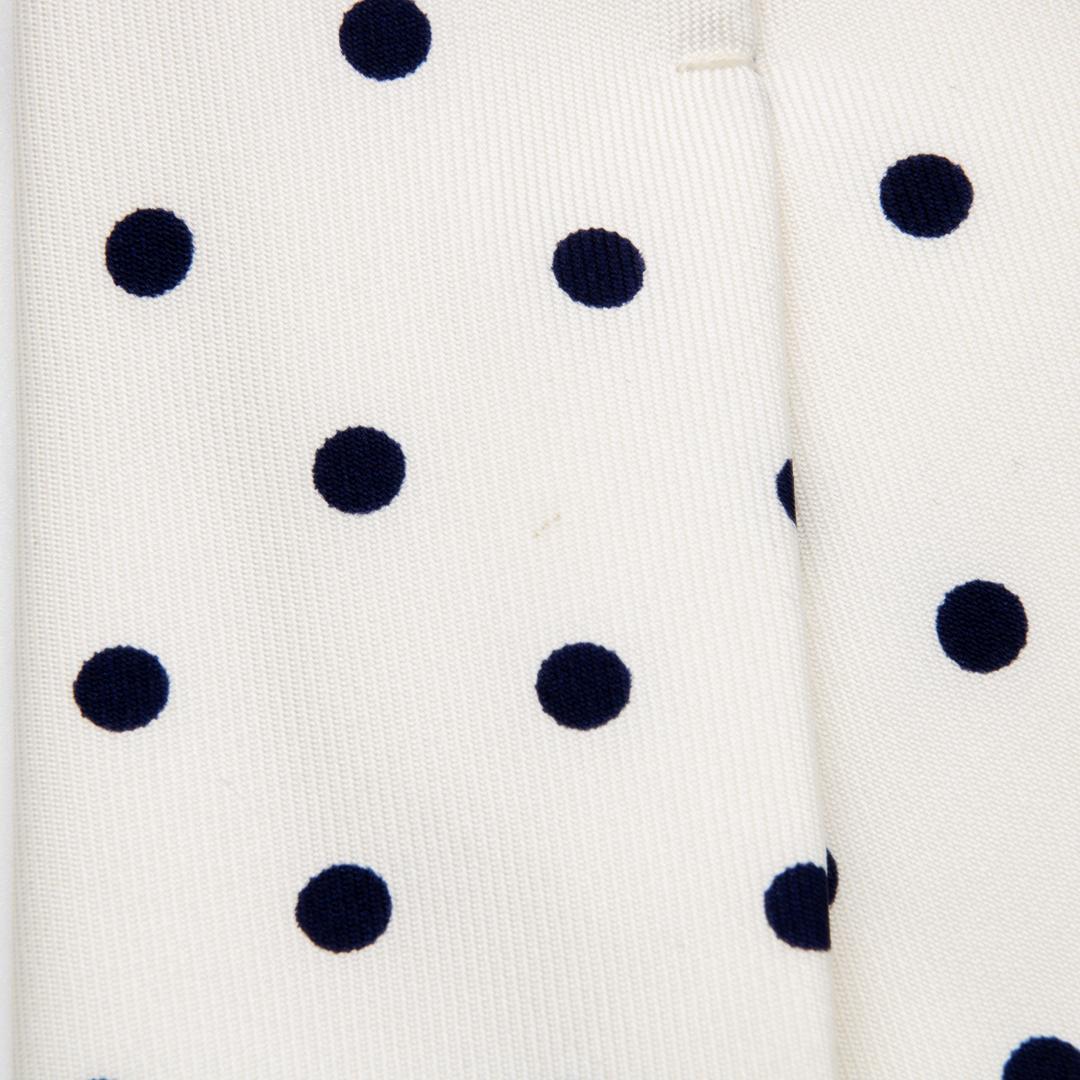 エルメス ネクタイ レギュラータイ シルク 白 ネイビーブルー ドット シンプル