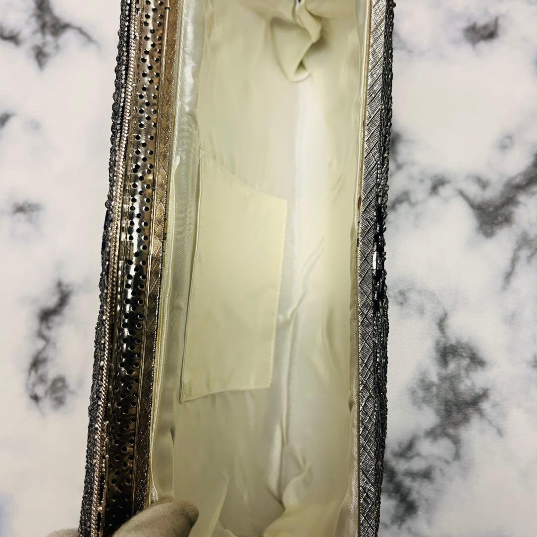 【Vintage】パーティバッグ クラッチ 和装 ビーズ ネイビー シルバー