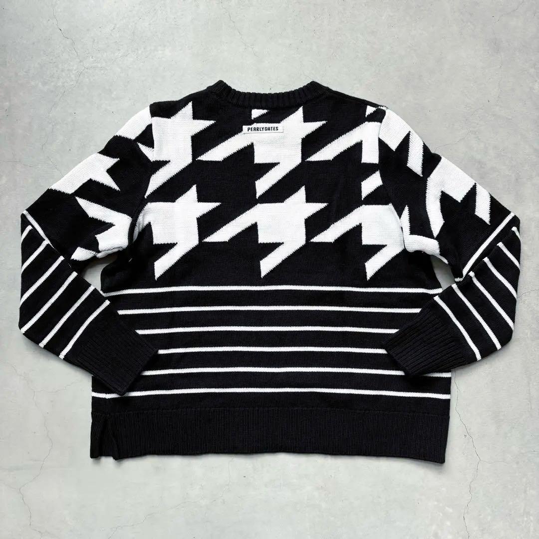 【美品】PEARLY GATES ウールニットセーター 千鳥孔子 ボーダー柄 1