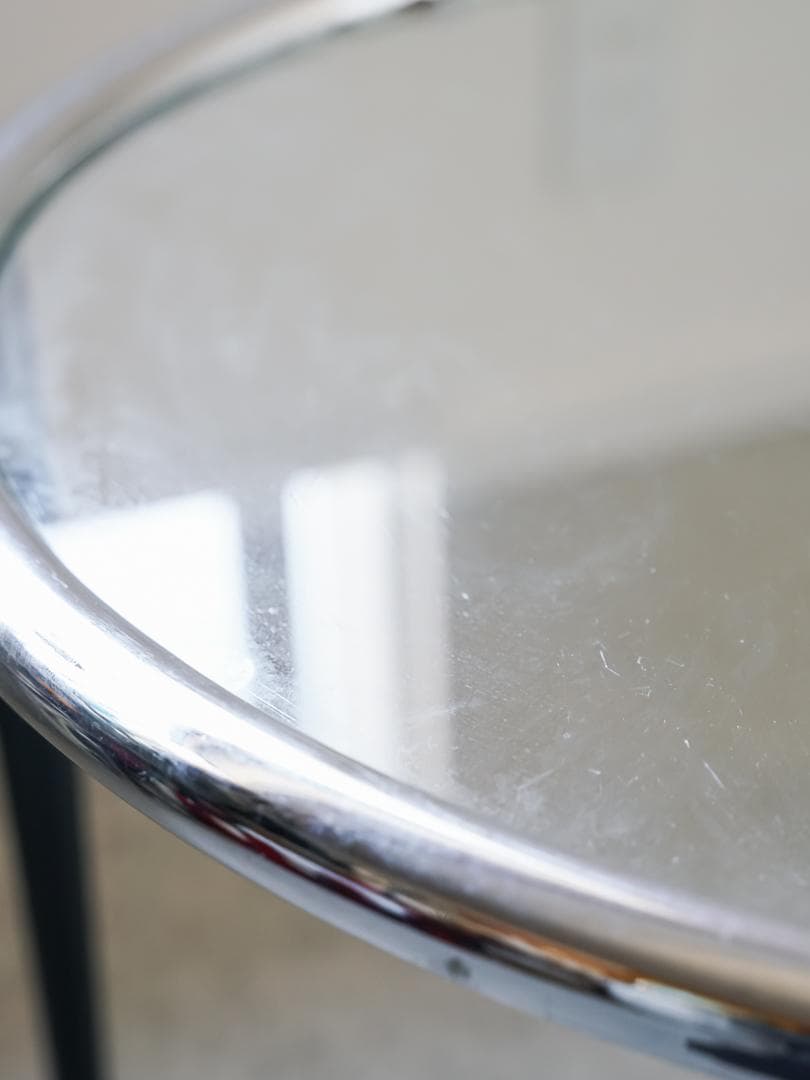 ヴィンテージ　ラウンド ガラステーブル 古道具 ミッドセンチュリー モダン