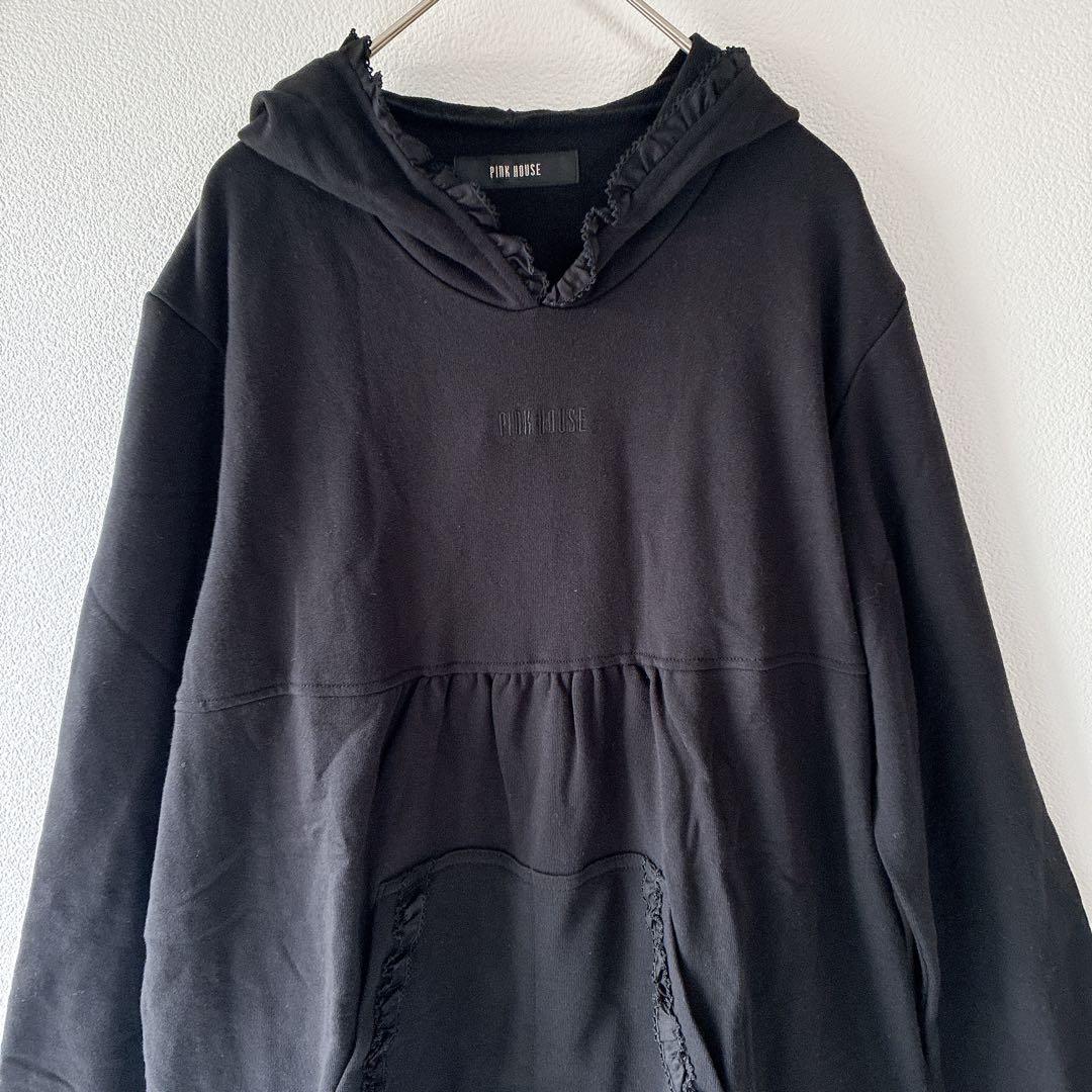 ピンクハウス　PINK HOUSE ピコフリル　黒　パーカー　刺繍　フード