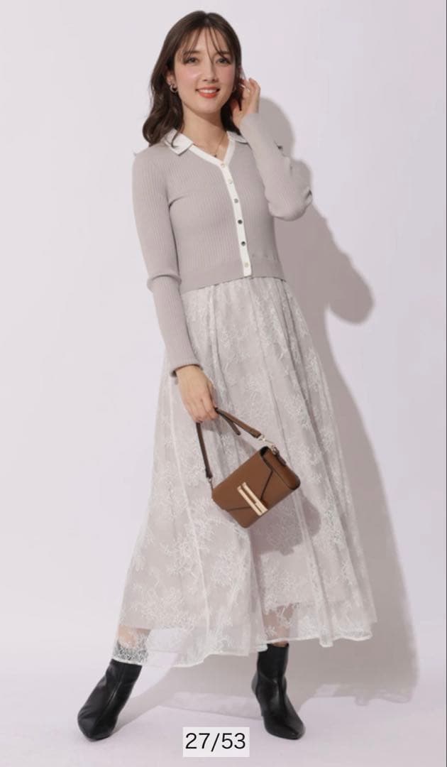 Apuweiser-riche シャツ衿レースドッキングワンピース