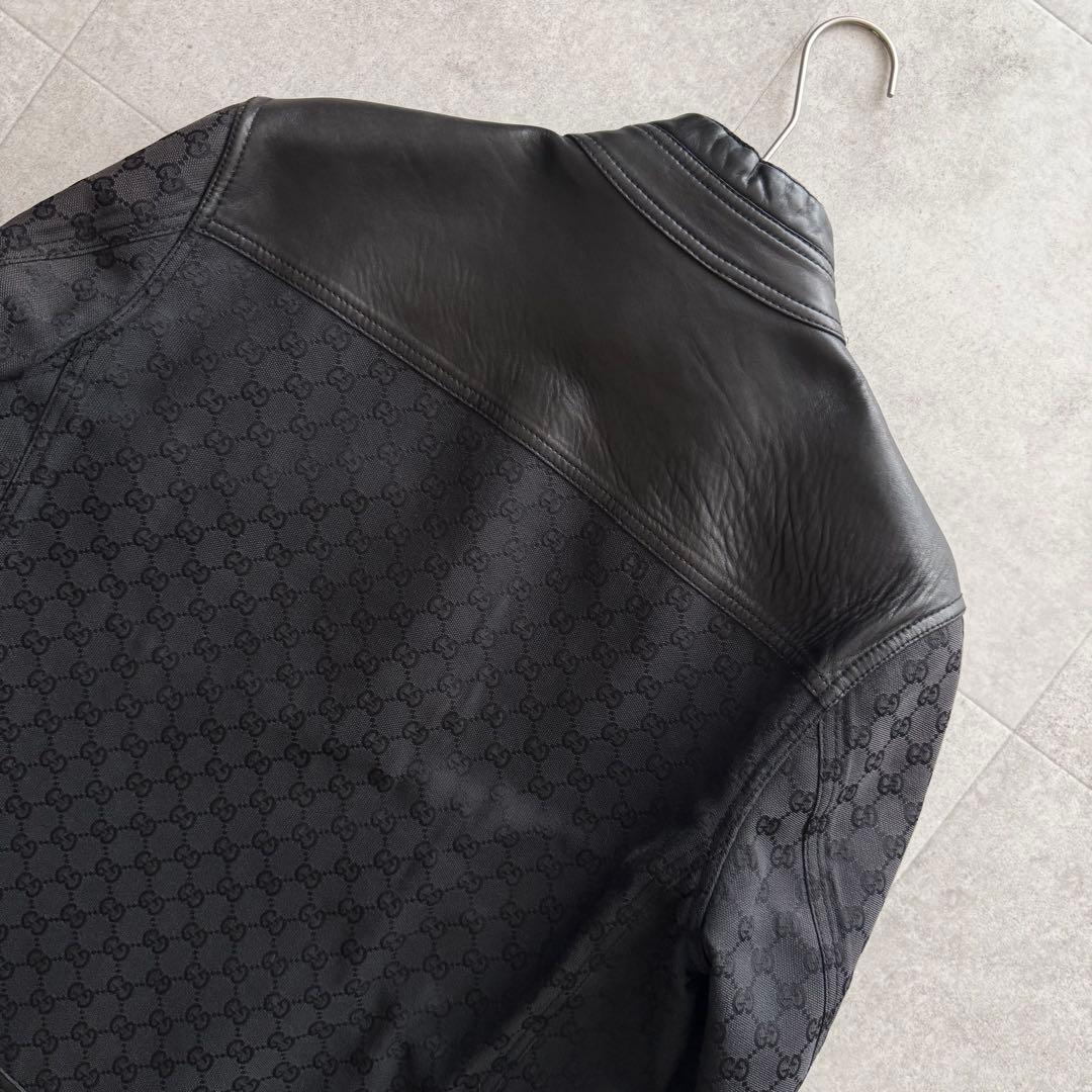 グッチ　トムフォード期　ライダース　レザージャケット　GGスプリーム　総柄　46