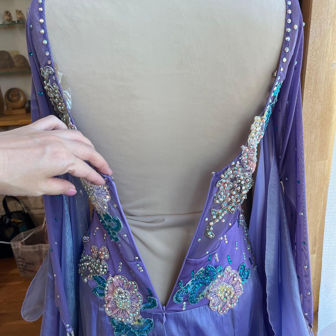 スタンダードドレス 社交ダンス パープル チョーカー付き モダン