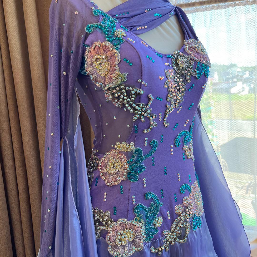 スタンダードドレス 社交ダンス パープル チョーカー付き モダン