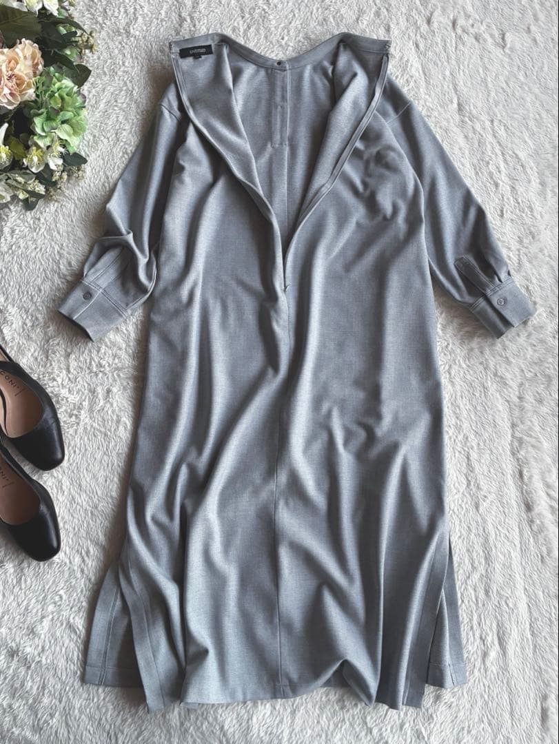 アンタイトル 新品同様上品グレー 春ロングワンピースゆったり体型カバー 日本製