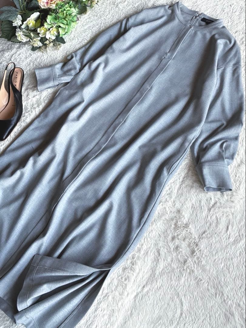 アンタイトル 新品同様上品グレー 春ロングワンピースゆったり体型カバー 日本製