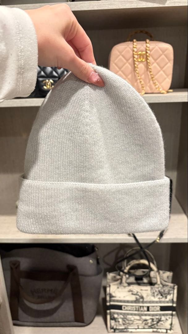 【現行】CHANEL 25c限定 ハート×CCロゴ ニット帽 グレー カシミア