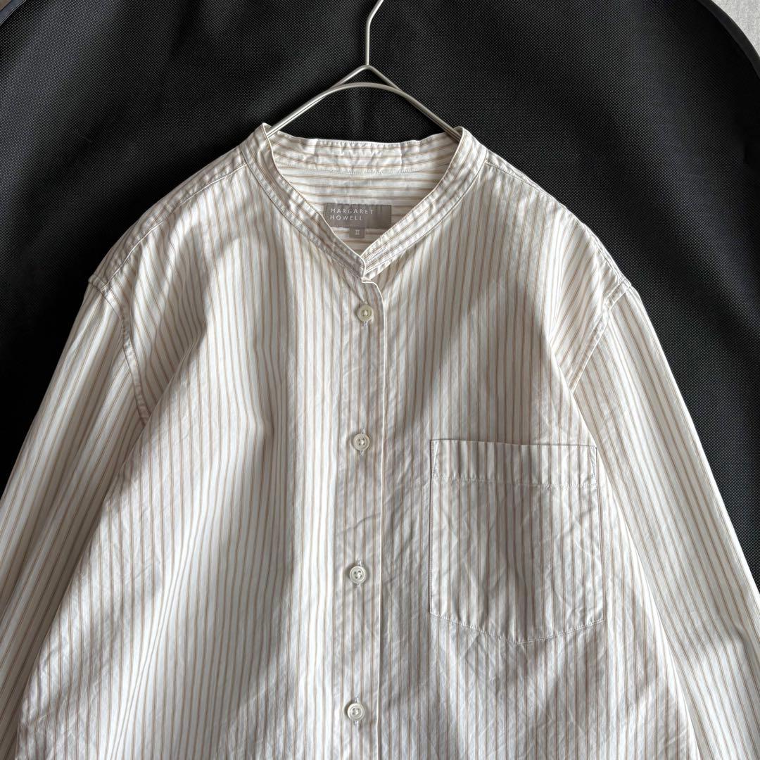 希少サイズ✨マーガレットハウエル コットン ストライプ バンドカラー シャツ Ⅲ