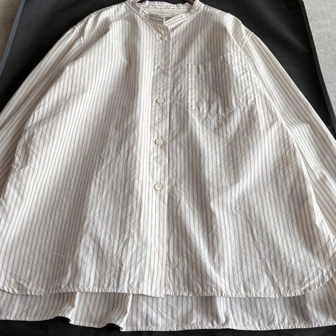 希少サイズ✨マーガレットハウエル コットン ストライプ バンドカラー シャツ Ⅲ
