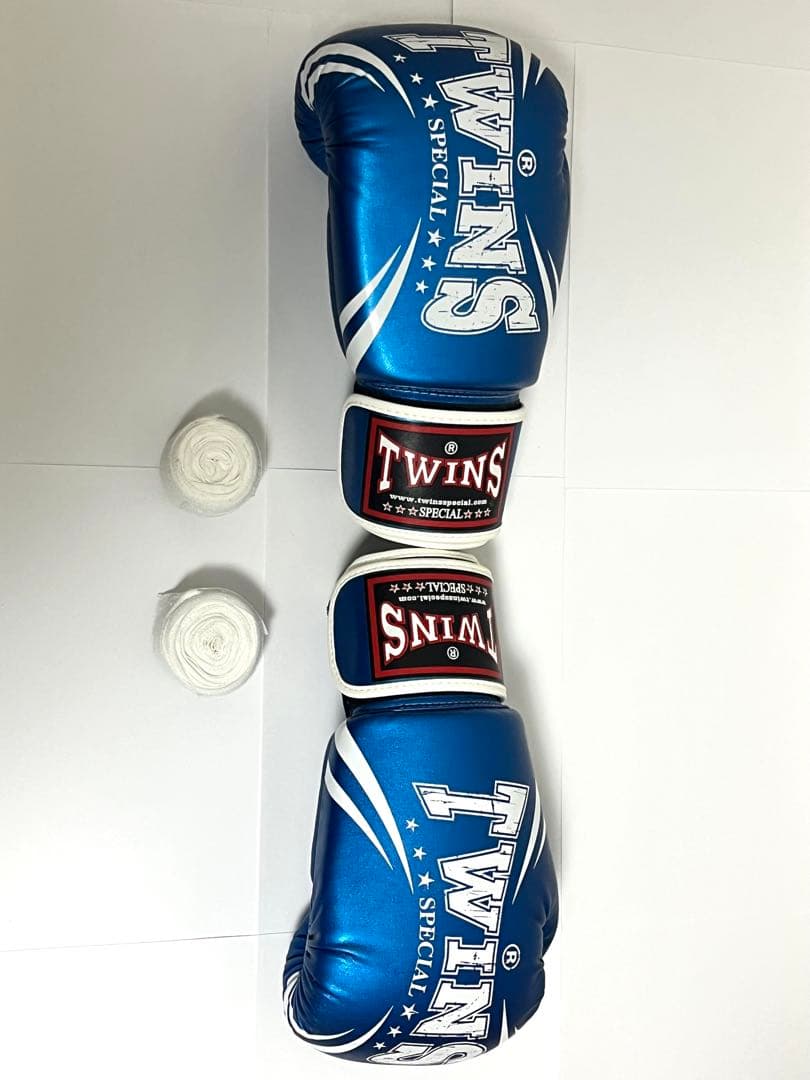 [おまけ]白のバンテージ2つ 14oz TWINS SN1 ボクシンググローブ青