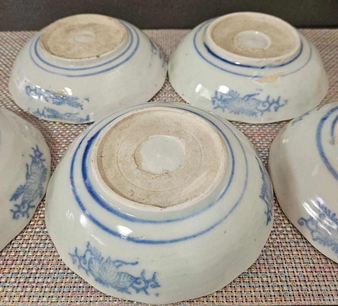 明治時代　印判手描き　金彩色絵　松竹梅の図　径15.8cm　深皿　なます皿　5客