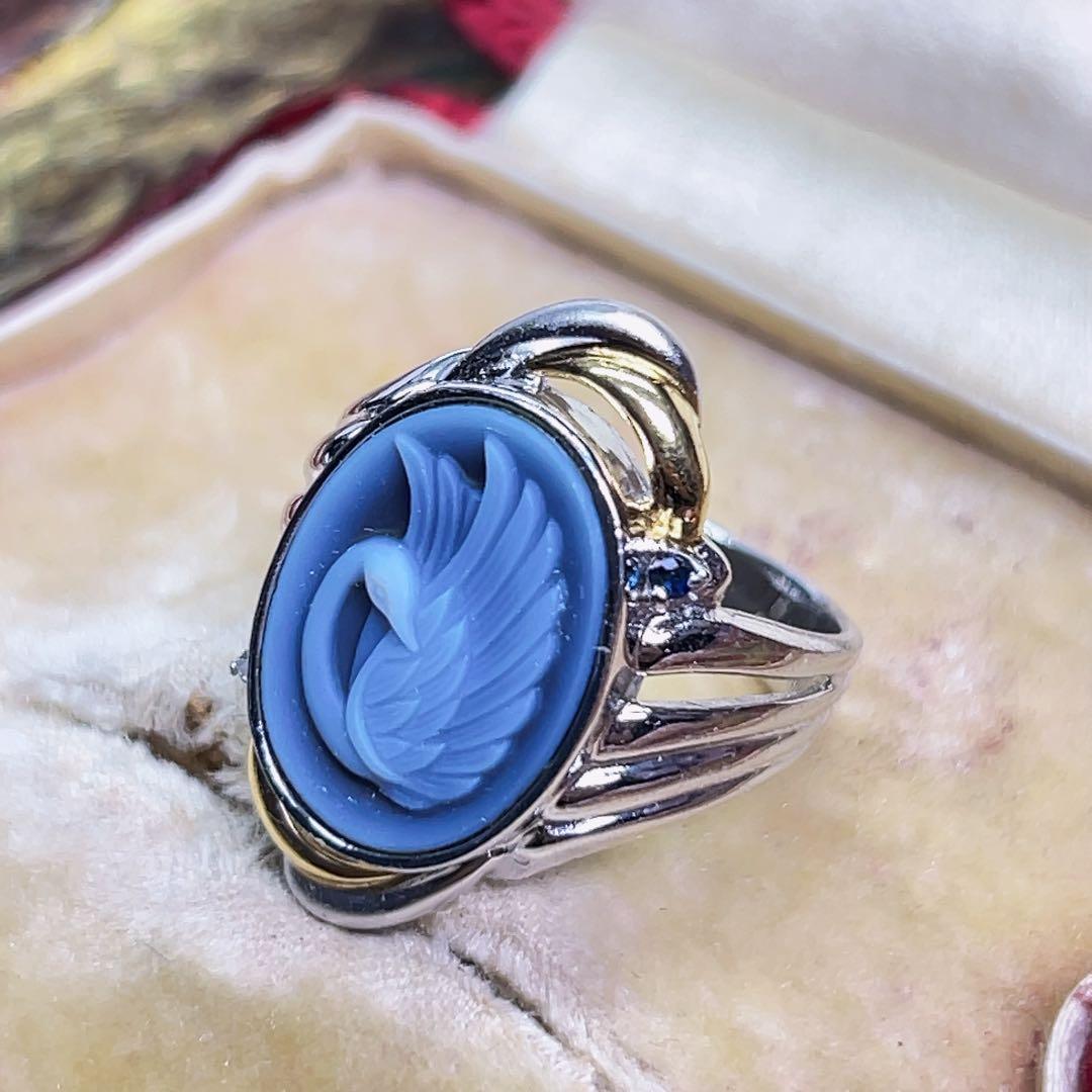 マティアス・ポストラー 925P スワン カメオ リング 11号 彫刻家サイン