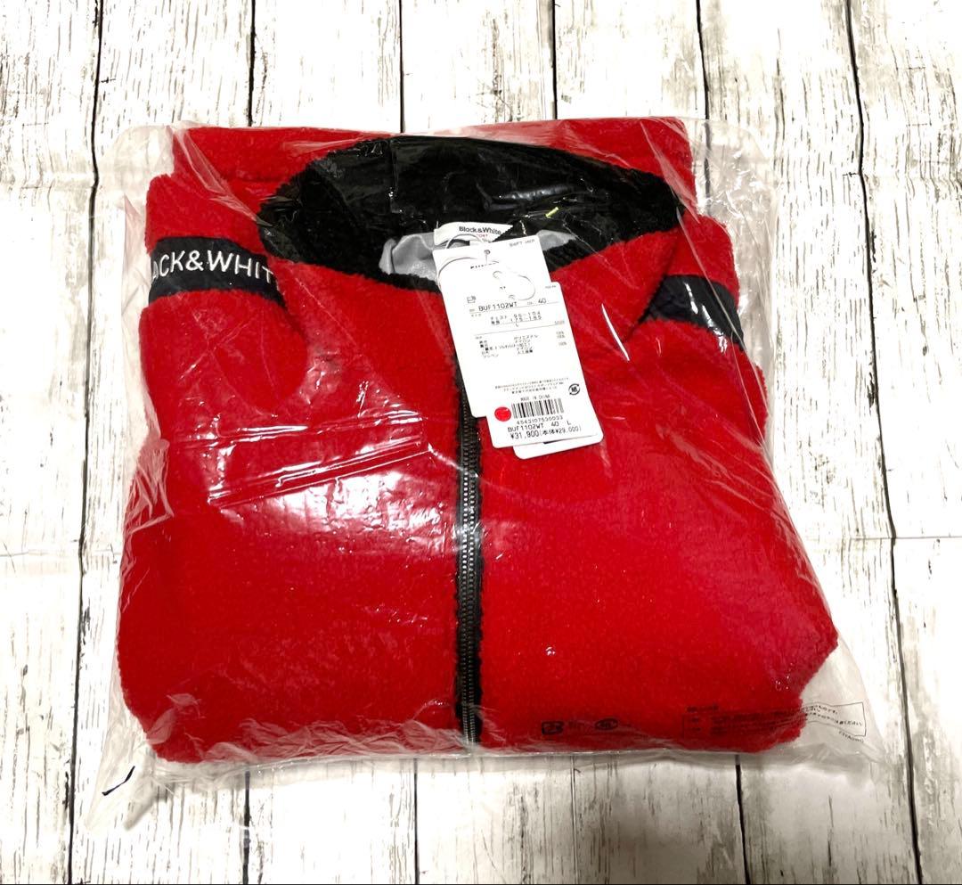 ブラック＆ホワイト ボア フリース ブルゾン ジャケット　レッド L