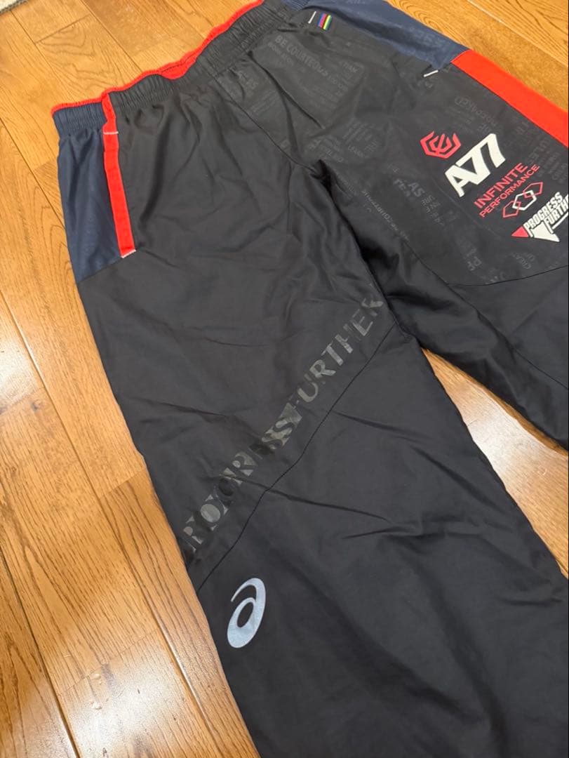 asics A77 AVi XAW720 ジャージ上下セット XL 黒/赤