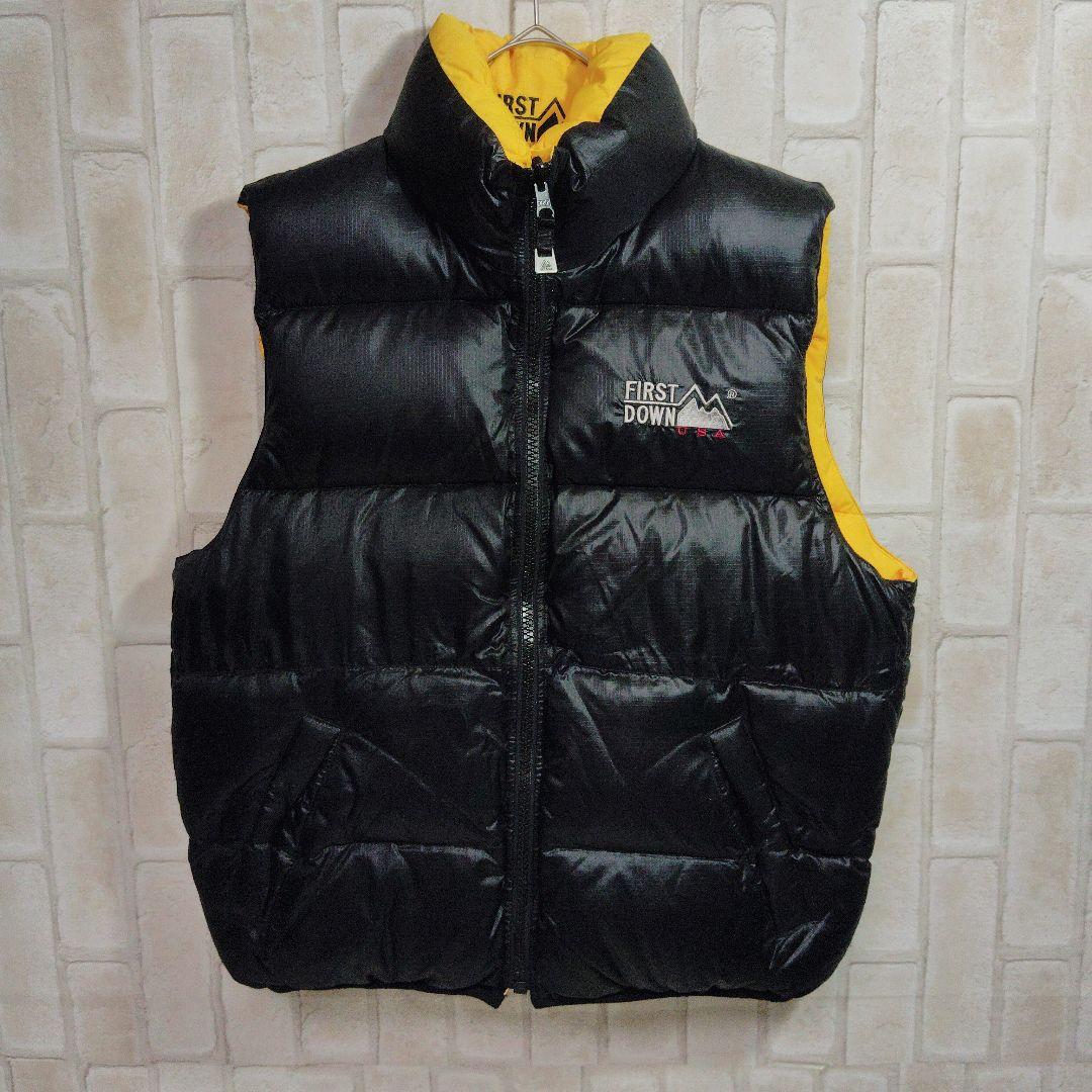 ファーストダウン　ダウンベスト　黒　イエロー　リバーシブル