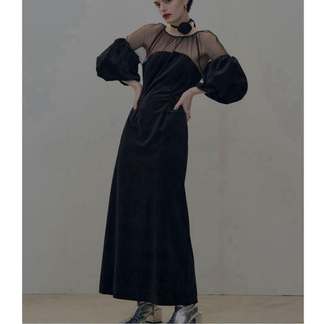 ワンピース Ameri / SOUFFLE SLEEVE VELOUR DRESS / S