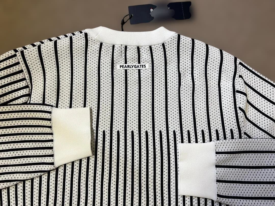 37400円送料無料新品タグ付きパーリーゲイツ4白ストライプクルーネックセーター