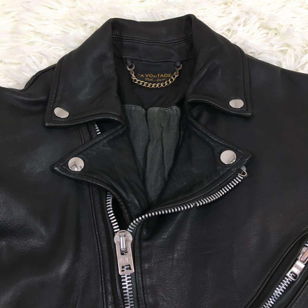 アボンタージュ レザージャケット ライダース　黒ブラック　牛革　裏地 綿100%