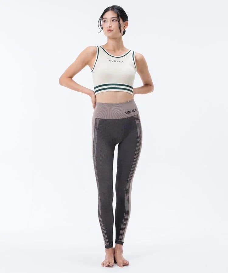新品未使用【SUKALA】シャドーストライプメランジレギンスLブラック