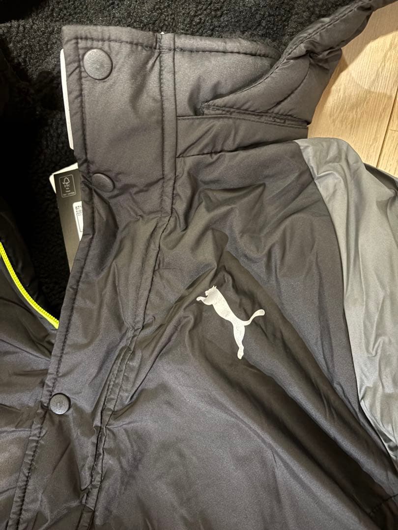 PUMA フード付きベンチコート 黒/グレー160cm