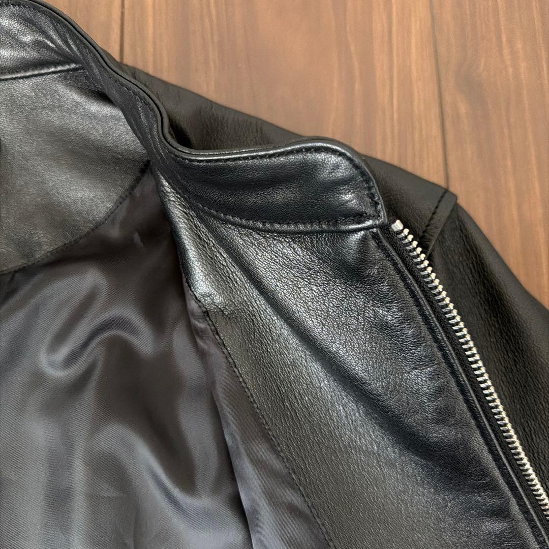 nano universe ブラックレザーシングルライダースジャケット