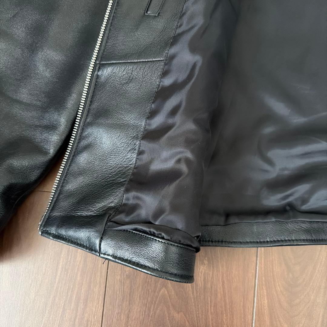 nano universe ブラックレザーシングルライダースジャケット