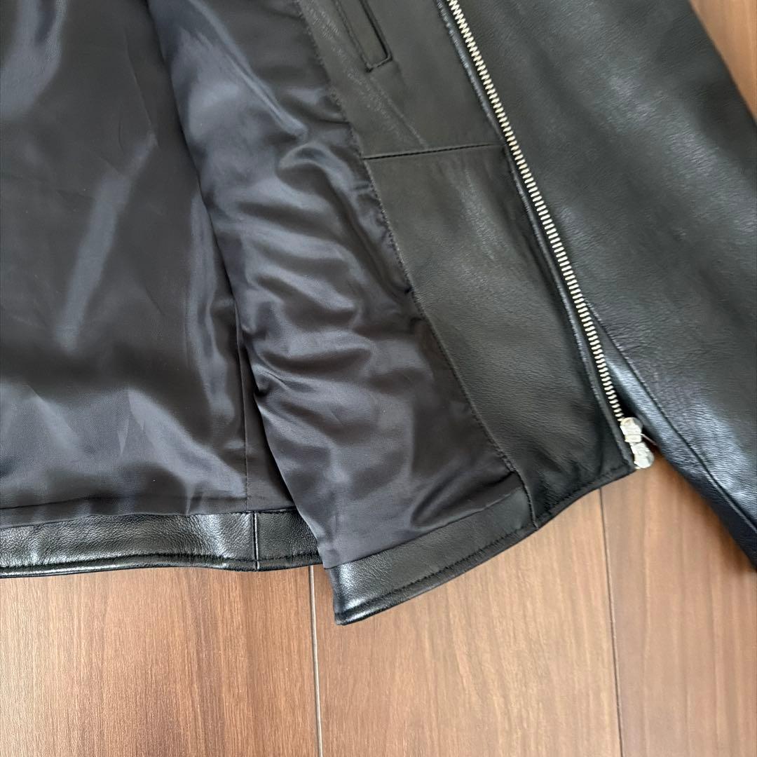 nano universe ブラックレザーシングルライダースジャケット