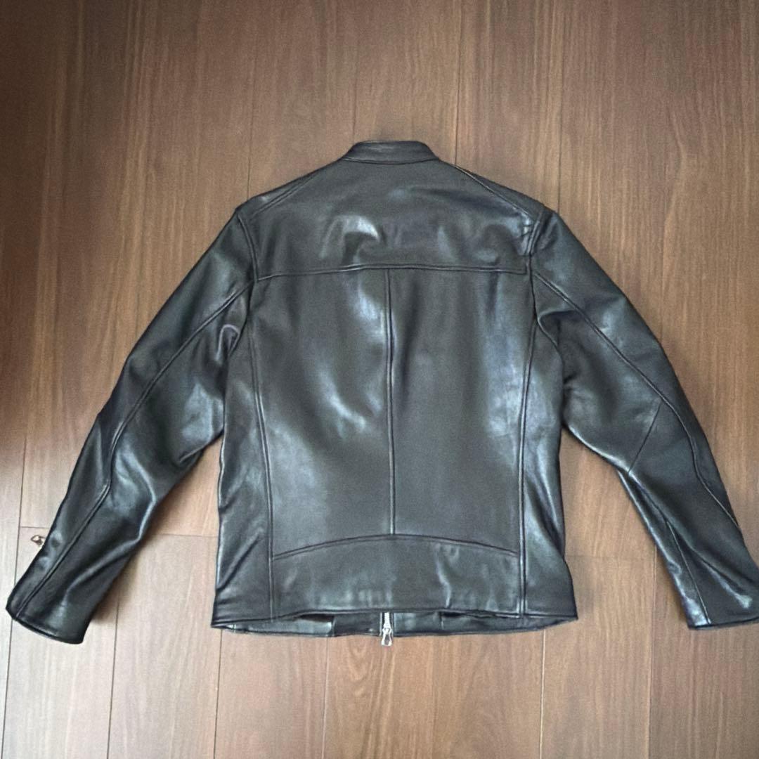 nano universe ブラックレザーシングルライダースジャケット