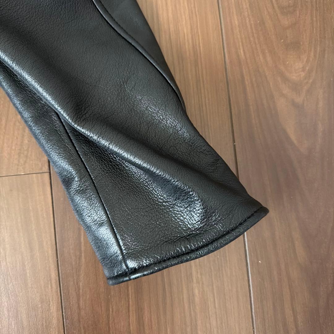 nano universe ブラックレザーシングルライダースジャケット