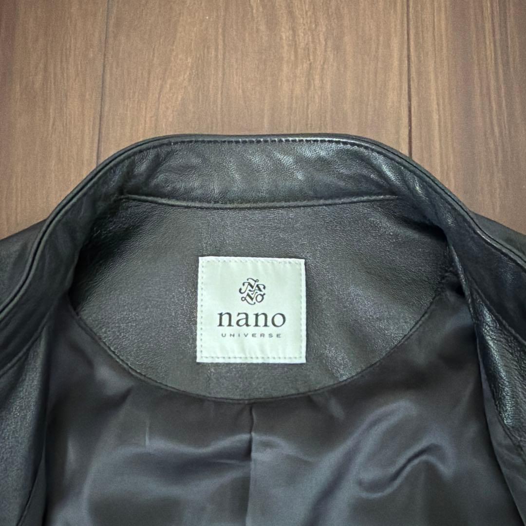 nano universe ブラックレザーシングルライダースジャケット