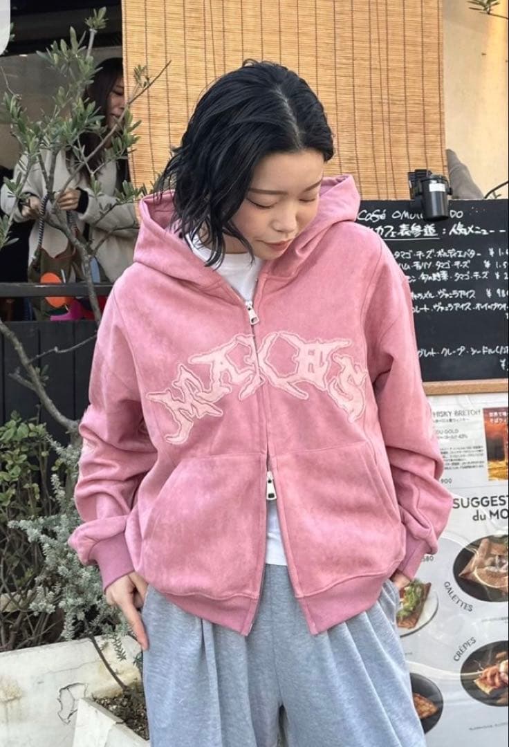 ロゴパッチショートパーカー Y1022- ピンク/M