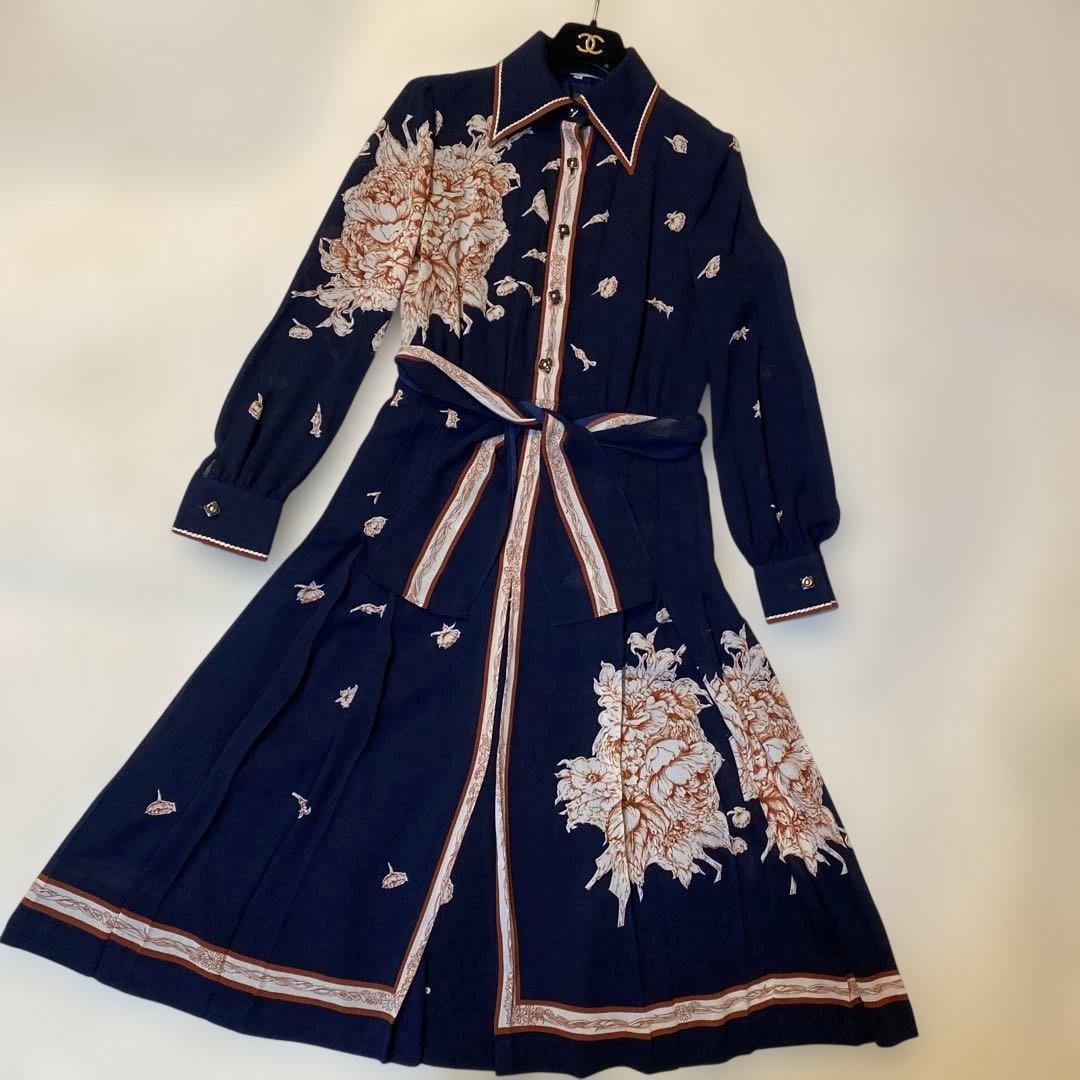 銀座マギー 花柄ワンピース フレアワンピース シフォンワンピース ロング