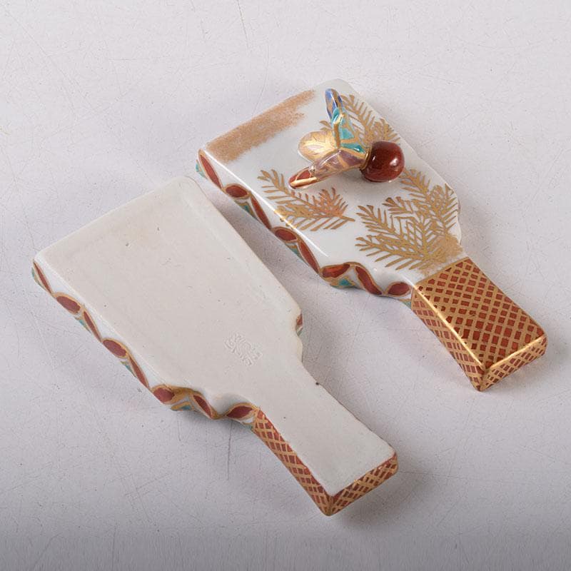 茶道具　京焼　高野昭阿弥作　色絵　羽子板　香合　共箱　V　8091