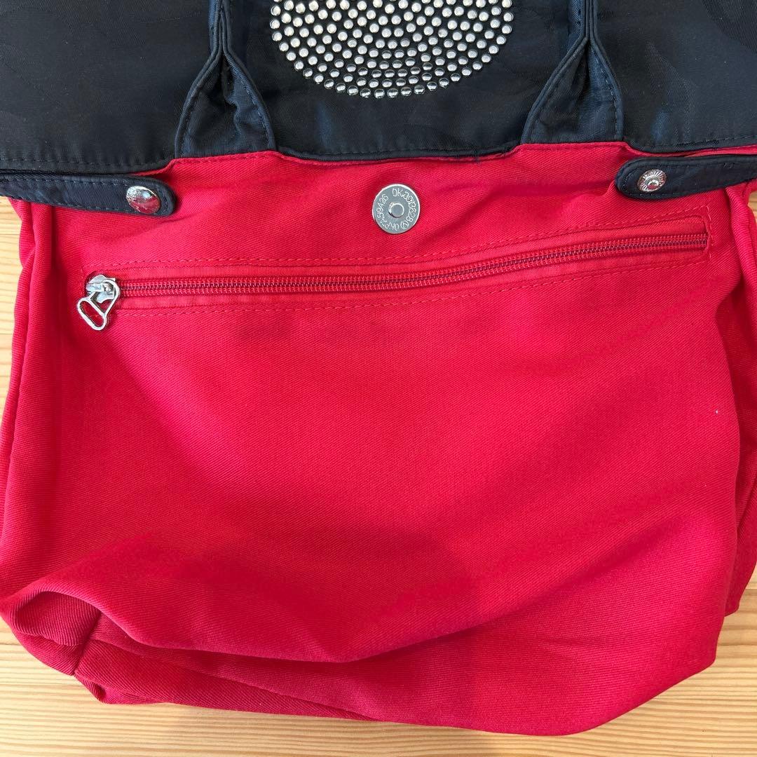 ハイドロゲン スカルスタッズ 迷彩 ナイロントートバッグ ブラック×レッド