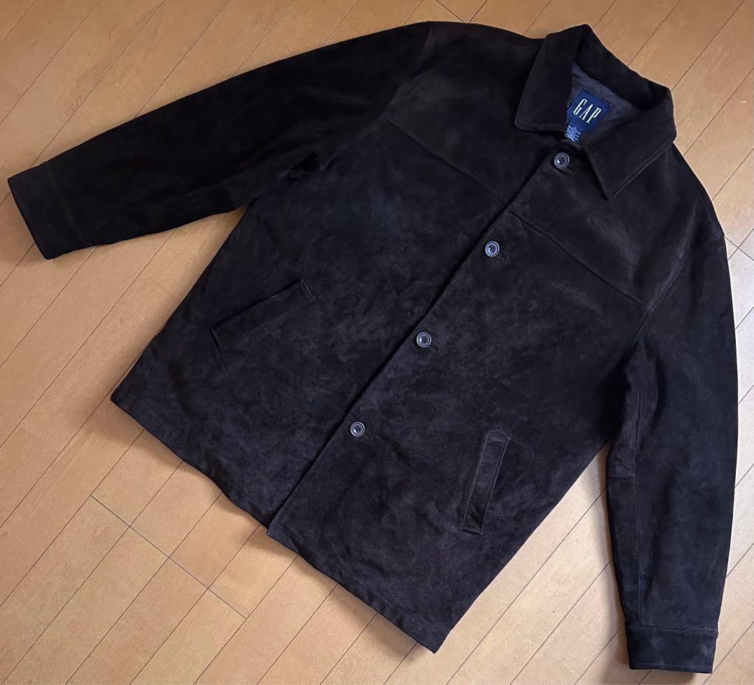 GAP スエードハーフステンカラーコート中綿キルティング本革　濃ブラウンL〜XL