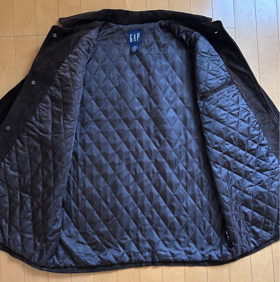 GAP スエードハーフステンカラーコート中綿キルティング本革　濃ブラウンL〜XL