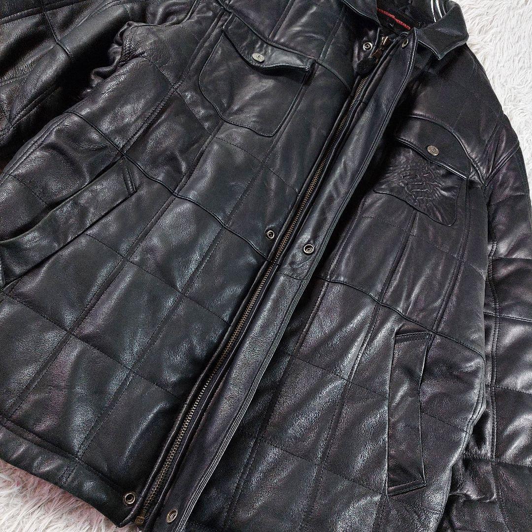 美品 00s ROCAWEAR B系 ロゴ レザーダウンジャケット ヒップホップ