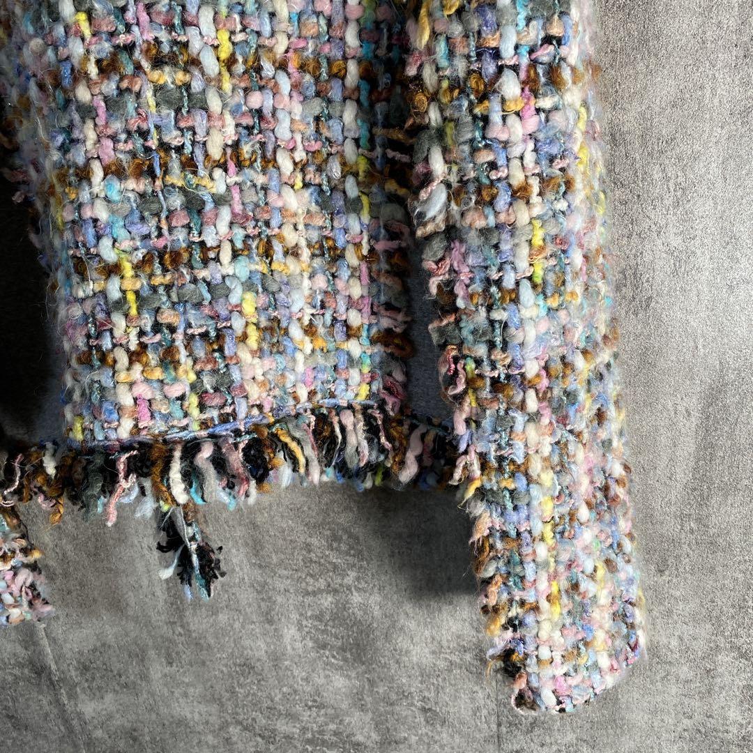 一点物級 モコモコ立体糸　立体カラーヤーン ツイードジャケット 高級感◎ 40