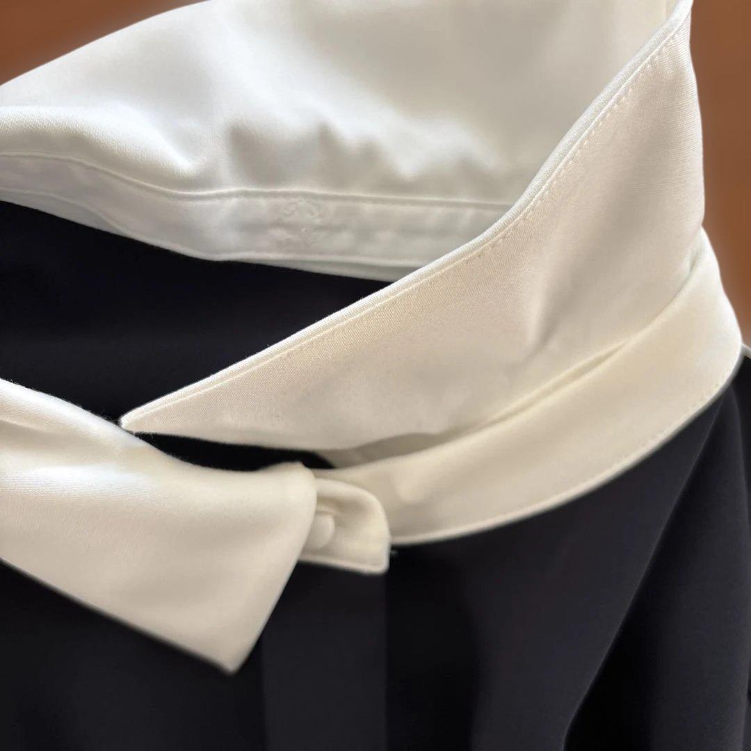 SHIPS 26ss バックフリル Aラインワンピース セレモニー対応可 紺