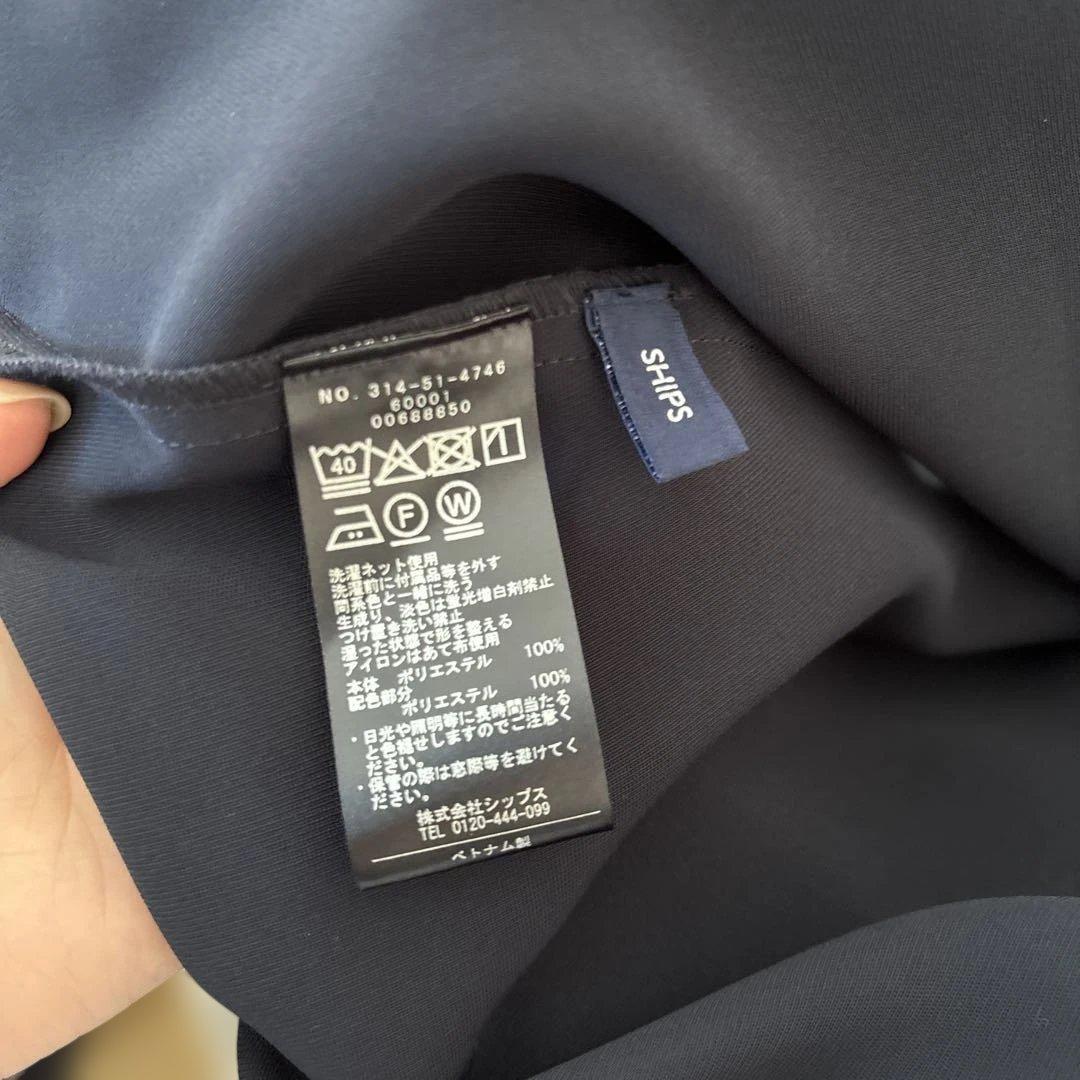 SHIPS 26ss バックフリル Aラインワンピース セレモニー対応可 紺