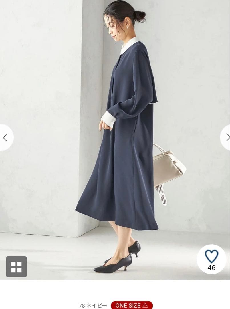 SHIPS 26ss バックフリル Aラインワンピース セレモニー対応可 紺