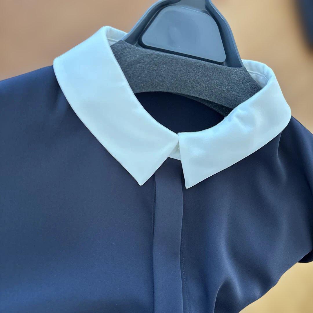 SHIPS 26ss バックフリル Aラインワンピース セレモニー対応可 紺