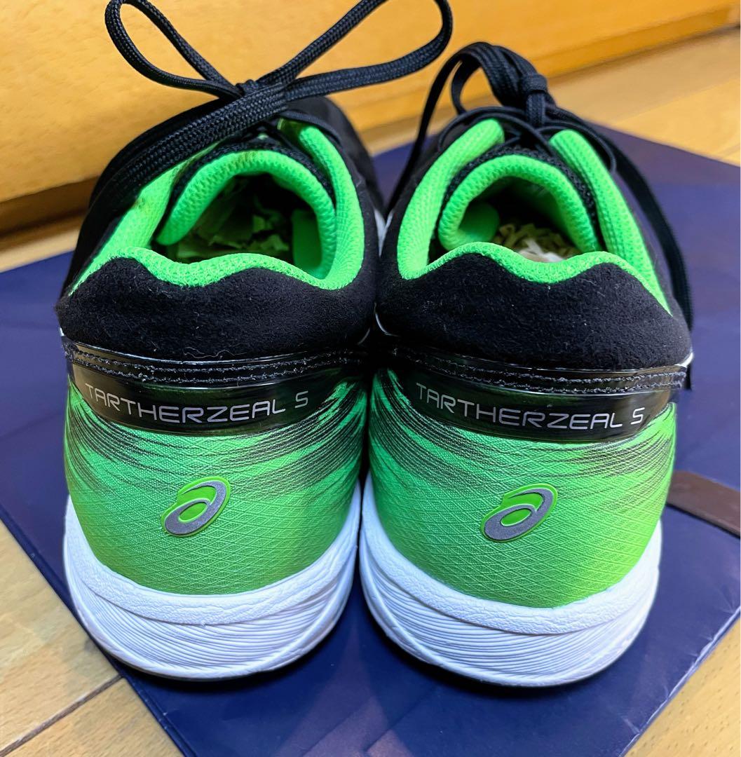 最終値下A美品アシックスターサージールランニングシューズ軽量ブラックグリーン27